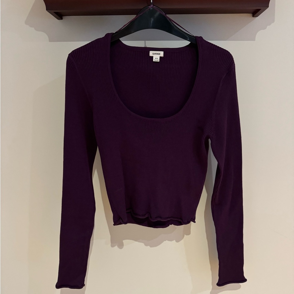 Ribbed Long Sleeve Purple Garage Top